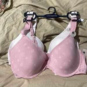 Lucky Brand 42D/42C full figure bra duo padded straps nwt perfect pink & cream